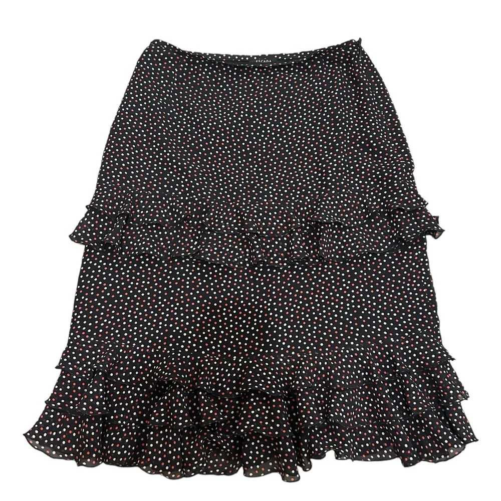 Y2K Escada for Neiman Marcus Skirt Ruffle Polkadot 100% Silk - Picture 1 of 4